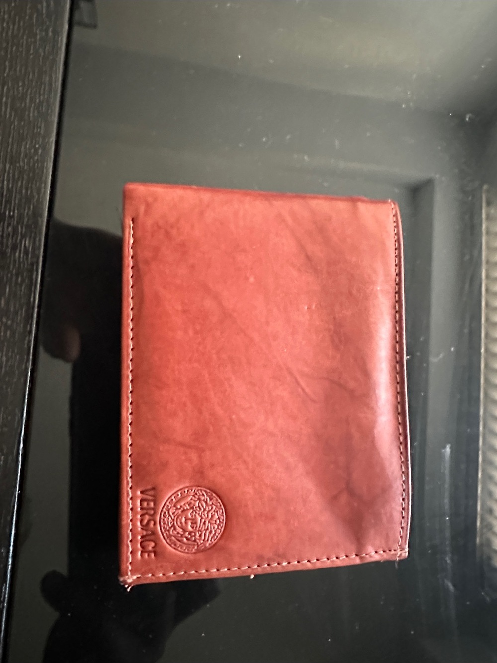 Versace Men's Red Leather Tri-Fold Wallet